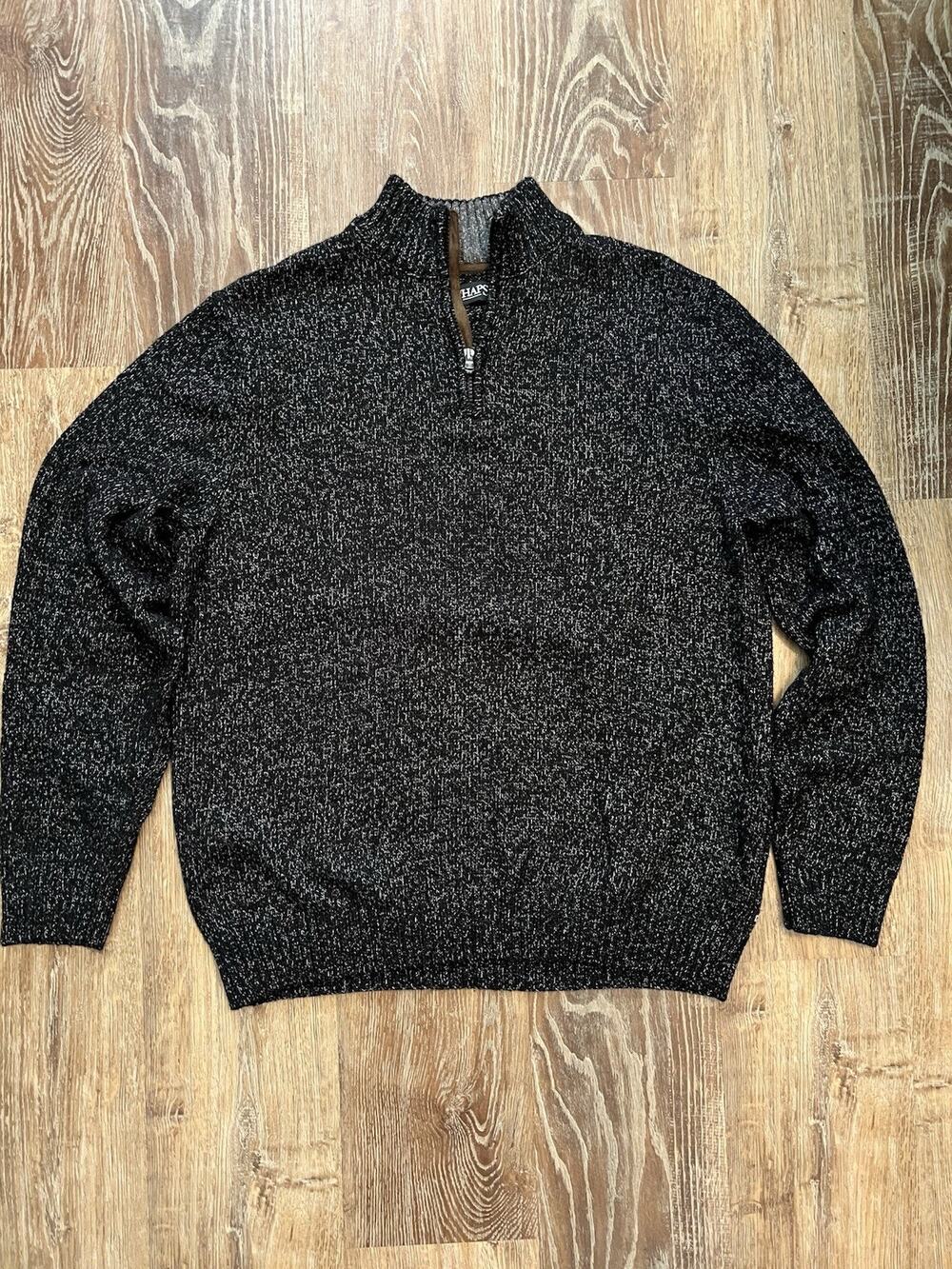 CHAPS MENS SWEATER QUARTER ZIP BLACK W/ WHITE TWIST PULLOVER XL